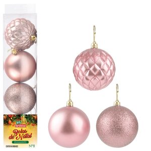 Bola Tb Diamante 8Cm 4Pcs Rose