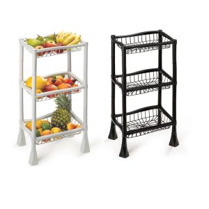 Fruteira Organizadora Retangular 3 Partes De Plastico – Branco E Preto