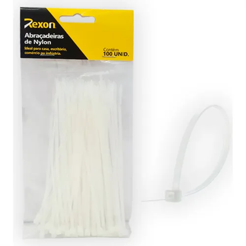 Abracadeira Nylon 200×2,5mm com 100 Unidades Branca Rexon