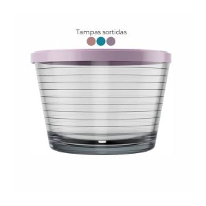 Tigela Ginga de Vidro com Tampa Plástica Colorida 350 ml