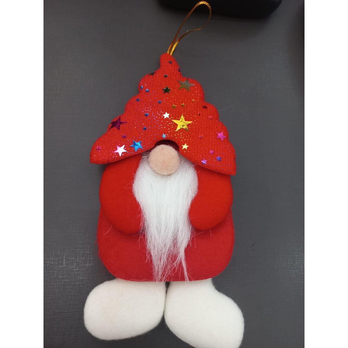 Enfeite Natalino De Papai Noel com Barba e Chapéu Estrelado - Image 3