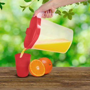 Jarra Oval Transparente com Tampa Branca e Vermelha 1,8L – Keita